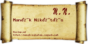 Manák Nikétás névjegykártya